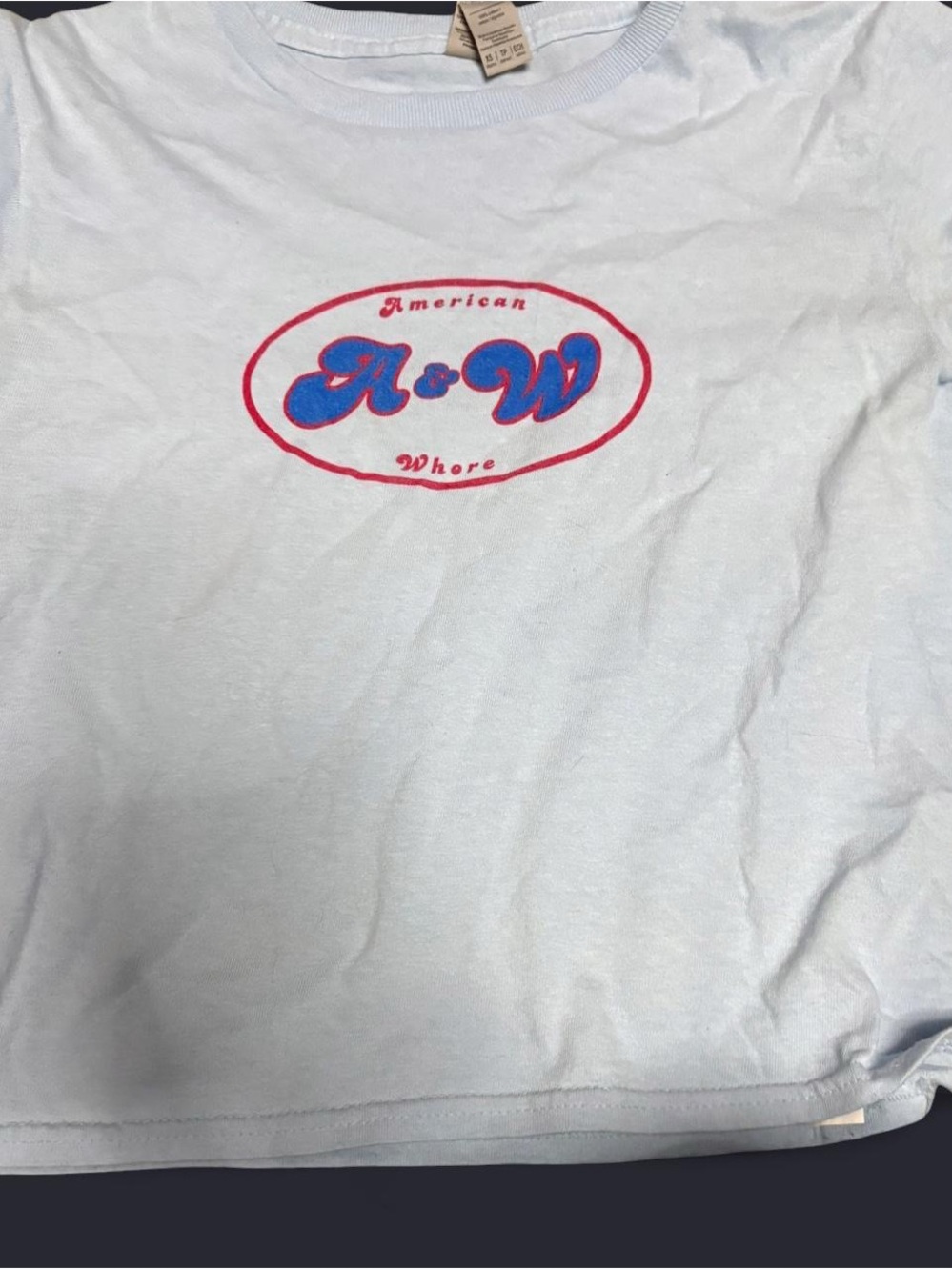 Light Blue Short Sleeve Graphic Tee with Red & Blue Lana Del Rey Logo